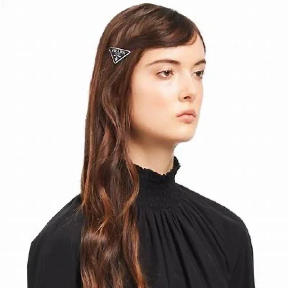 Accessory Prada Hair Slides Prada Triangle-logo Bow Velvet Hair